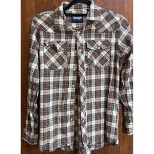 Vtg Wrangler Western Shirt Mens Pearl Snap Plaid Cowboy Rockabilly Lifetrends XL